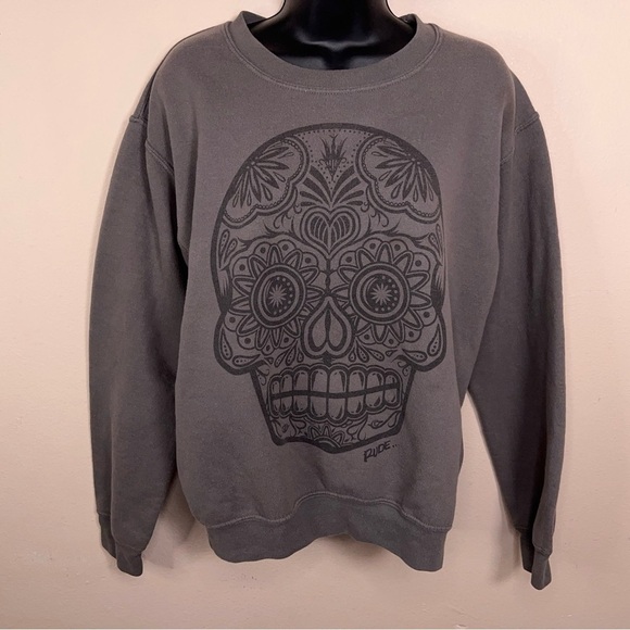 Y2K Era Rude Skull Sweatshirt READ DESCRIPTION  Small Sugar Skull Grey - Picture 9 of 14